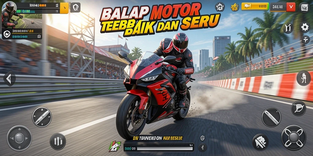 Gameplay seru dengan balapan motor yang mendebarkan.