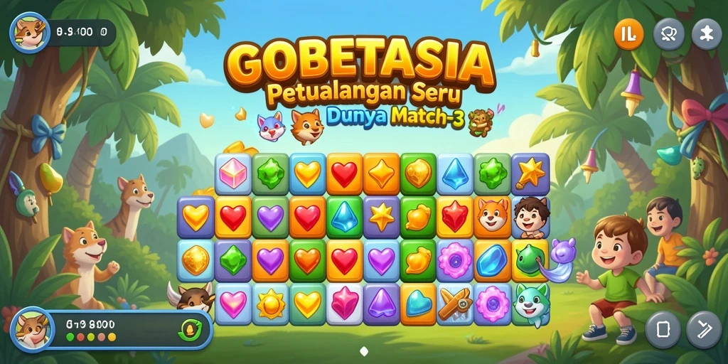 Tampilan gameplay seru dengan kombinasi objek warna-warni di GOBETASIA.
