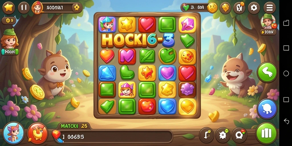 Gameplay seru HOKI65 dengan tantangan Match-3 yang menarik.
