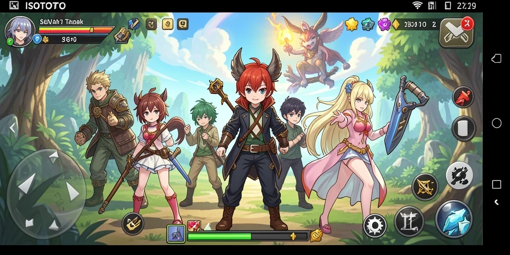Tampilan gameplay ISOTOTO dengan karakter anime yang memukau.