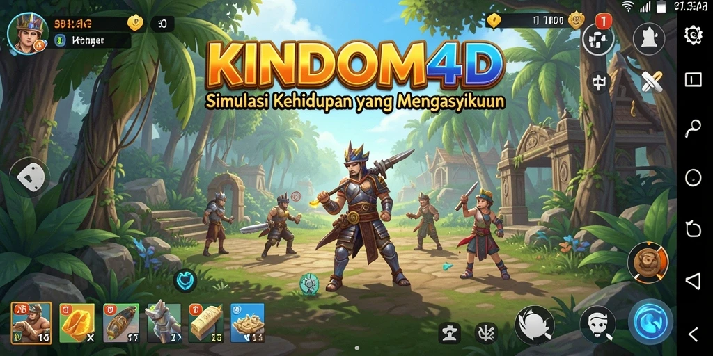 Screenshot gameplay KINDOM4D, menunjukkan detail pembangunan kerajaan.