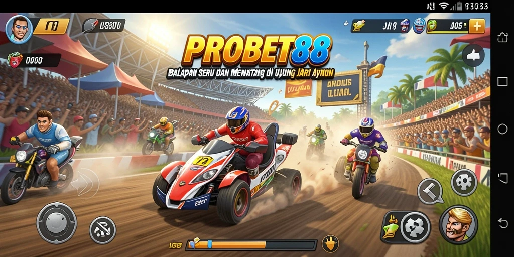 Screenshot PROBET88 menampilkan aksi balapan yang seru dan penuh tantangan.