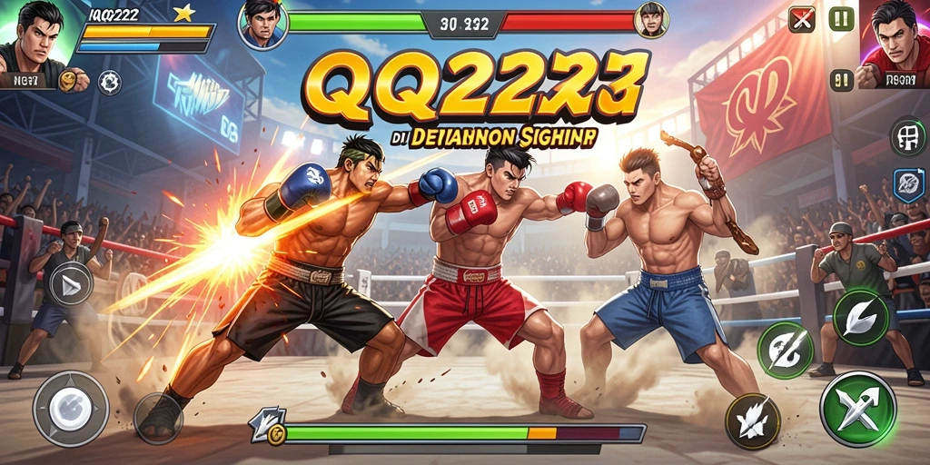 Tampilan gameplay QQ222 yang menegangkan dan penuh aksi pertarungan.