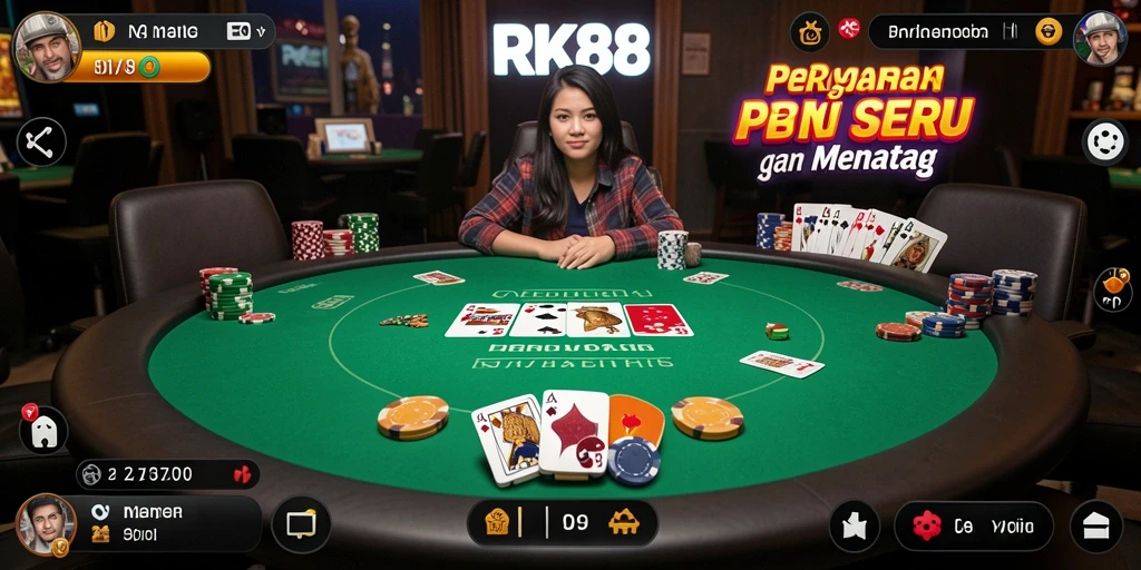 Tampilan gameplay seru dari RK88 dengan aksi poker yang mendebarkan.